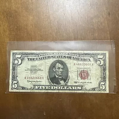 1963 Five Dollar Bill $ 5 Red Seal United States Note • $12