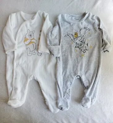 £5.95 • Buy 👶 2x All In One Disney Baby Sleepsuits Fleece Baby Grows Unisex 0 - 3 Mths