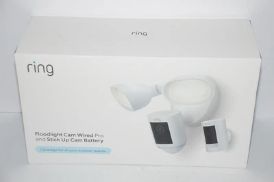 $205 • Buy Ring Security Floodlight Cam Wired Pro + Stick Up Camera Bundle (3Rd Gen)