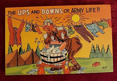 Ups And Downs Of Army Life !! Comic 😃 Vintage Postcard 1940s  • $5