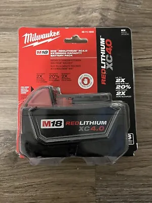 Genuine Milwaukee 48-11-1840 M18 18V Red Lithium XC 4.0 Ah Lithium Ion Battery  • $60.99