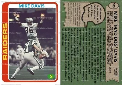Mike Davis 1978 Style Custom Rookie Card Oakland Raiders • $6