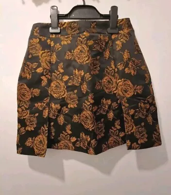 Fashion Union Mini Skirt Floral Black Orange Size Uk 6 • $7.47