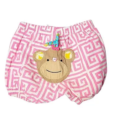 Mud Pie Baby Girls Monkey Embroidered Pink Shorts Size 0-12 Months Bright Fun • $18.05