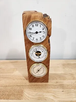 Charles Elkan Maple Burlwood Weather Station With Clock Barometer & Thermometer • $23