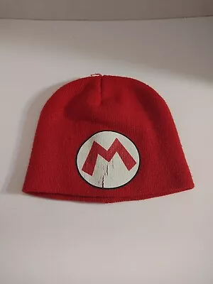 Red Mario Beanie M Logo 2014 Super Mario Nintendo Hat Soft One Size Hat H4 • $6.99