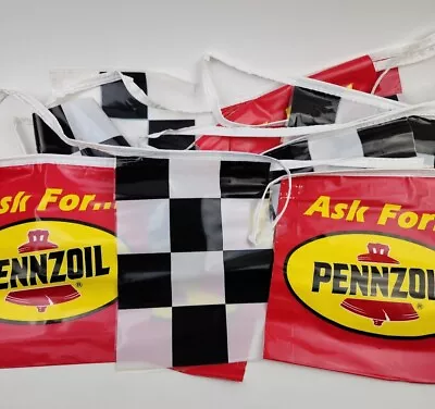 Vintage Pennzoil Indy 500 Race Car Banner Sign Gas Station Checkered Flag ~30Ft  • $74.38