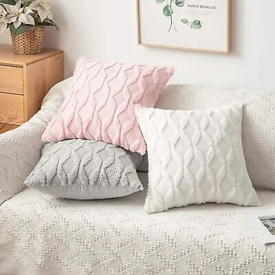 £7.97 • Buy 4X Geometric Cushion Covers Fluffy Faux Wool Throw Pillow Case Modern Home Decor