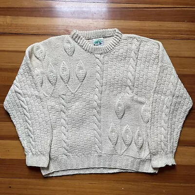 Vintage Barnas Mor Aran Hand Knit Sweater Made In Ireland Cream White 100% Wool • $45