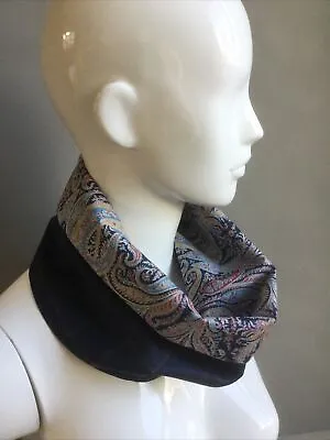 Snood Cowl Circle Scarf Liberty Cotton And Fine Worsted Wool Super130’s Handmade • £14.99