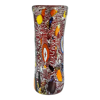 Murano Glass Vase Red Silver Multi Colour Handmade Millefiori 19cm High • £64.95