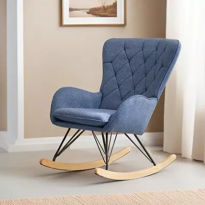 Rocking Chair Nursery  Fabric Glider Chair Armchair Upholstered Tall Back Accent • $59.99