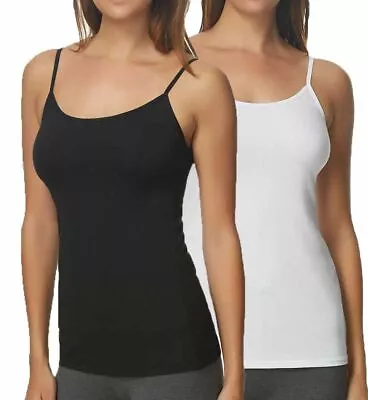  2 Pack Maidenform Cotton Stretch Camisole - Built-In Shelf Bra - Black & White • £15.95