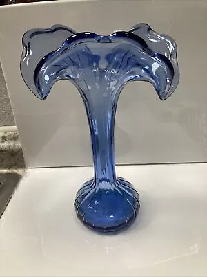 Vintage Jack  In The Pulpit  Blue Tulip Glass Vase 10” • $25