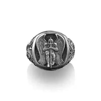 Solid 925 Sterling Silver St Michael The Archangel Catholic Gift Mens Women Ring • $58.79