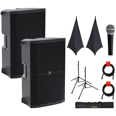 Mackie Thump215 1400W 15   PA System (Pair) W/ Stand Skirt Case & Mics • $834.99