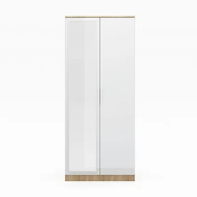 High Gloss 2 Door Wardrobe Wth Mirror Hanging Rail Bedroom Storage Furniture • £128.77