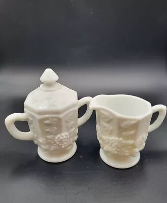 Westmoreland White Milk Glass Paneled Grape Creamer And Sugar With Lid Set • $15.96