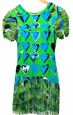 VERSACE H&M Designer Graphic Party Holiday Dress Size 2 Heart Cutouts Fringe • $69.99