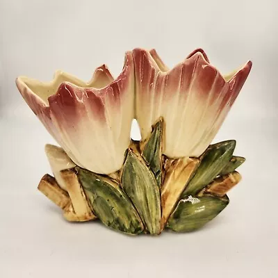 Antique Rare Original McCoy Double Tulip Crocus Art Pottery Vase White Pink USA • $73.04