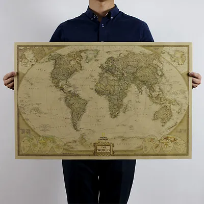 Large World Map Up To 104x69cm Retro Poster Vintage Style Wall Decor Picture  • $19.99