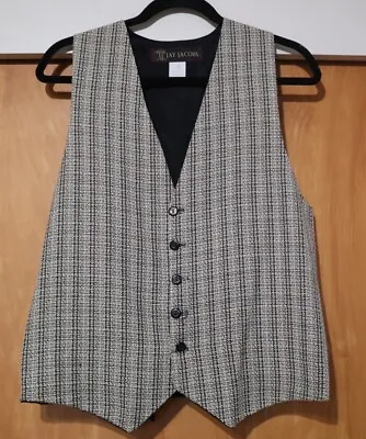 Vintage Jay Jacobs Black Herringbone Tweed Waistcoat Suit Vest Sz S 80's 90's US • $30