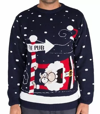 Unisex Adults Knitted Santa To The Pub Christmas Xmas Novelty Funny Jumper Top • £12