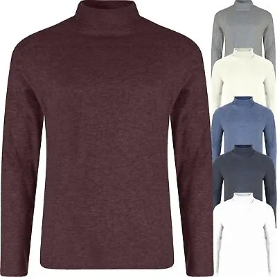 Mens Roll Funnel Neck Long Sleeve Cotton Top Polo T-Shirt Baselayer Turtle Neck • £9.99