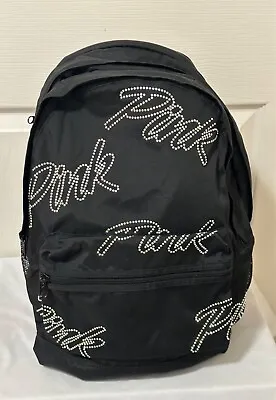 NWT Victoria Secret PINK Black Bling Backpack Campus Laptop Book Bag • $45