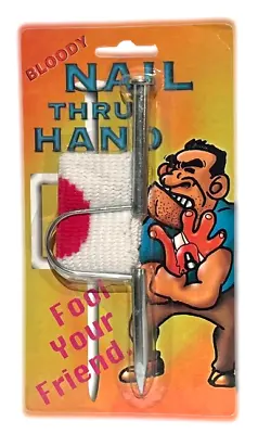 BIG NAIL THROUGH HAND 6  Spike Gag Joke Magic Trick Prank Thru Bloody Gauze Fake • $10.89
