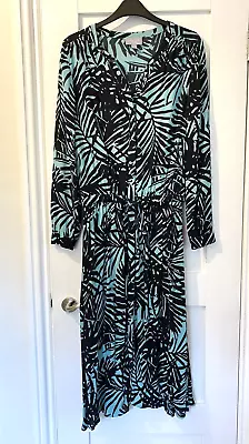 PURE Collection Blue & Black Leaf Print Dress Long Sleeve Tunic UK 10 • £24.99