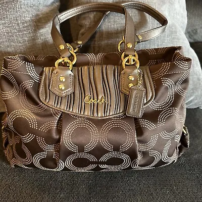 COACH Ashley H1282-F20056 Satchel/Tote Bronze Brown Dotted Op Art Gathered • $45