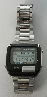 Rare 1980's Seiko S229-5019 Pulse Meter LCD Men's Stainless Steel Watch Working • $199.99