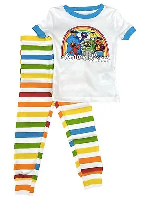 Sesame Street Toddler Boys Colorful Stripe Cotton Pajamas Elmo Sleep Set • $16.99