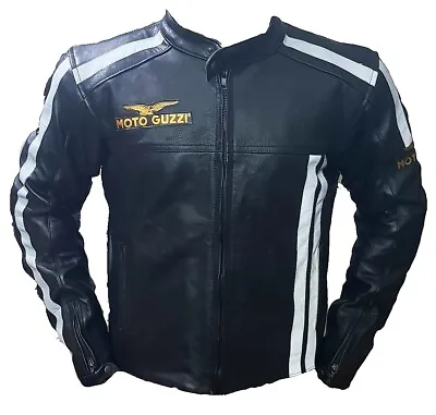 Moto Guzzi Motorbike Leather Jacket In Cowhide / 5 Ce Approved Protections • $168.11