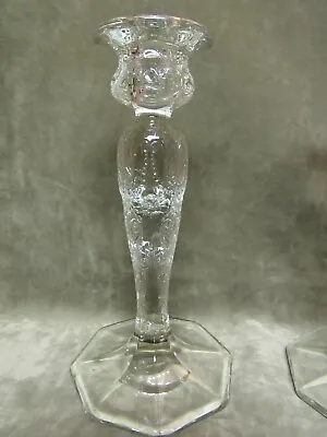 Vintage 1920's McKee Glass Rock Crystal Pattern Tall Candlestick / Clear Shorter • $15