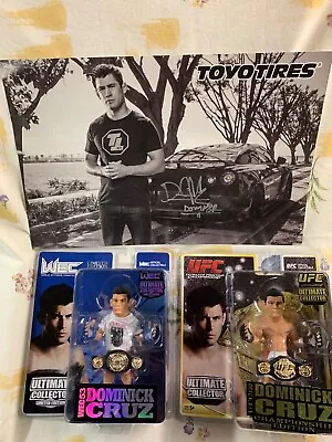 UFC/WEC Round 5 Dominick Cruz Two Figure Lot + Autographed Poster. Rare! As Is • $220