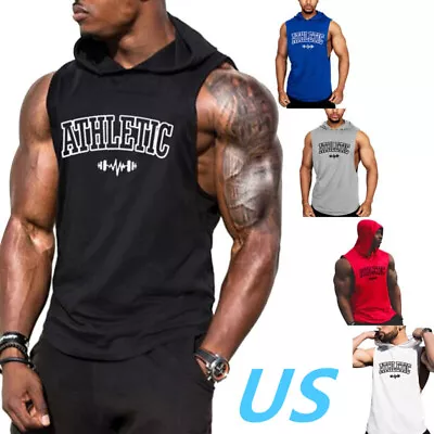 US Men's Sleeveless Hooded Tank Tops Vest Sweatshirt Workout Muscle Tops Hoodies • $12.49