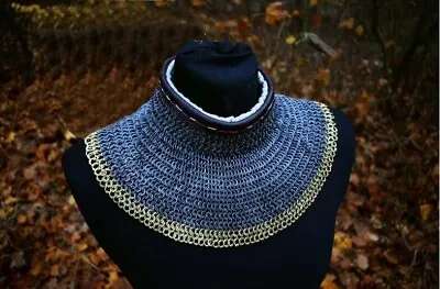 Medieval Chainmail Collar 09mm Flat Riveted Ring With Bra Bishop Mantle Armor • $129.78