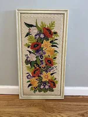 Vintage Framed Floral Needlepoint • $65