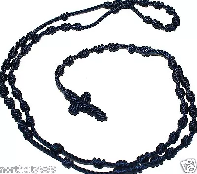 Religious Rosary Necklace Cord Knotted Navy Blue Rosarie Rope Long Original Mex • $9.93