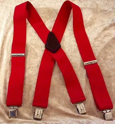 $20 • Buy Carhartt Red 2  Wide Utility Clip-On Work Suspenders W Leatherette Patch