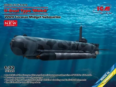 ICM S.019 - 1:72 U-Boat Type Molch  WWII German Midget Submarine (100% New • £23.84