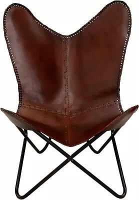 Vintage Butterfly Chair Home Decor Buffalo Leather Lounge Accent Relax Arm Chair • $143.99