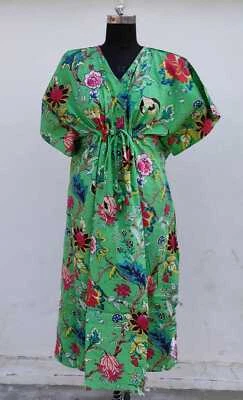 $39.67 • Buy Indian Cotton Green Sleepwear Night Suit Bridal Kaftan Night Maxi Gown Kaftan AU
