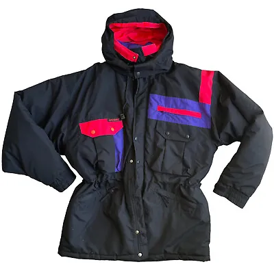Vintage 80s 90s HUSKI Explorer XXL Retro Ski  Puffer Hoodie Jacket Purple Coral • $45.49