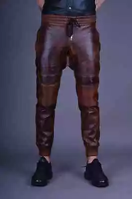 Men's Real Cowhide Brown Waxed Vintage Distressed Trousers • $134.99