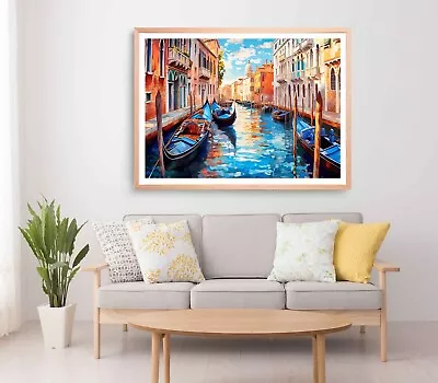 Venice Print Wall Art Boats Framed City River Wall Art Oil Painting • £30.93