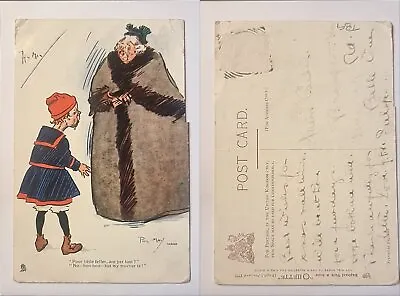 £6.95 • Buy Phil May Comic Postcard C1910 Fat Lady Fur Trim Lost Boy Cry Lost Muvver Signed