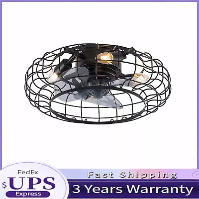 18  Rustic Caged Ceiling Fan Light Farmhouse Flush Mount Chandelier With Remote • $54.15